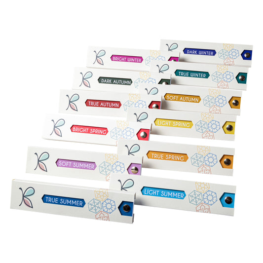 Complete Set of 12 Seasonal Colour Palettes – 12 Season Colour Analysis Fans by Kelly Tavora.